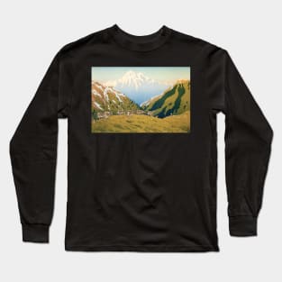 Cows on Mountain Hills Landscape Painting Long Sleeve T-Shirt